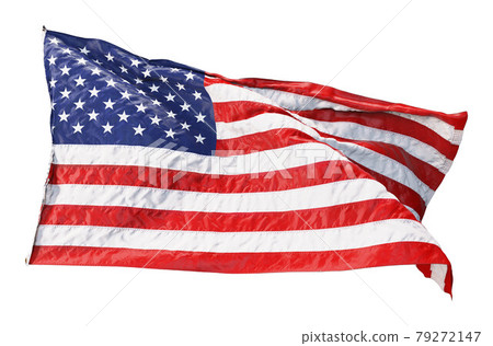 American flag waving in the wind isolated on white background. 3D 79272147