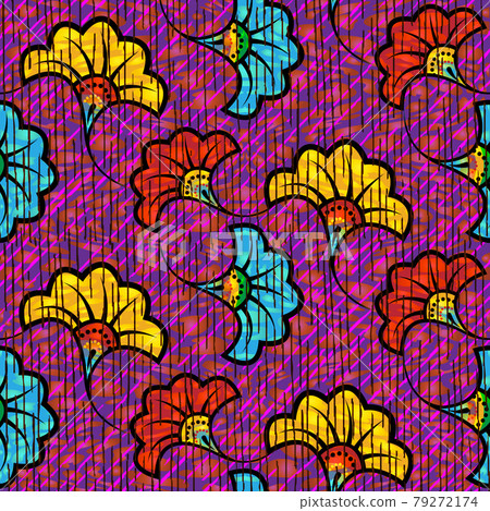 African Wax Print fabric, Ethnic handmade ornament seamless design, tribal pattern motifs floral elements. Vector texture, afro colorful textile Ankara fashion style. Pareo wrap dress wedding flowers African Wax Print fabric, Ethnic handmade ornament seamless design, tribal pattern motifs floral elements. Vector texture, afro colorful textile Ankara fashion style. Pareo wrap dress wedding flowers 79272174