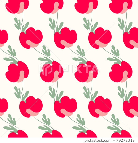 Seamless floral pattern based on traditional folk art ornaments. Colorful flowers on light background. Scandinavian style. Sweden nordic style. Vector illustration. Simple minimalistic pattern 79272312