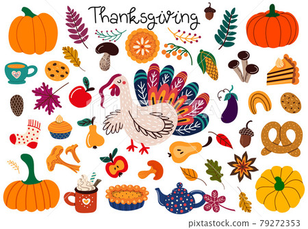 Set of elements for Thanksgiving celebration Set of elements for Thanksgiving celebration 79272353