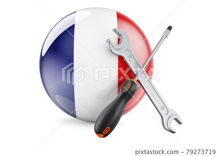 Service and repair in France concept. Screwdriver and wrench with French flag, 3D rendering Service and repair in France concept. Screwdriver and wrench with French flag, 3D rendering 79273719