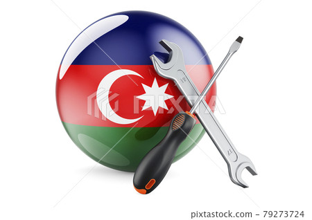 Service and repair in Azerbaijan concept. Screwdriver and wrench with Azerbaijani flag, 3D rendering 79273724