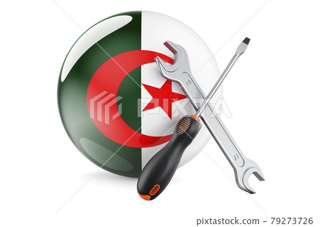 Service and repair in Algeria concept. Screwdriver and wrench with Algerian flag, 3D rendering Service and repair in Algeria concept. Screwdriver and wrench with Algerian flag, 3D rendering 79273726