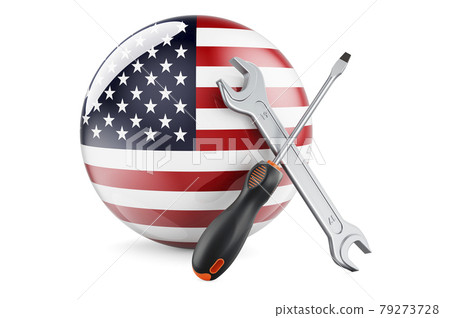 Service and repair in the USA concept. Screwdriver and wrench with The United States flag, 3D rendering Service and repair in the USA concept. Screwdriver and wrench with The United States flag, 3D rendering 79273728