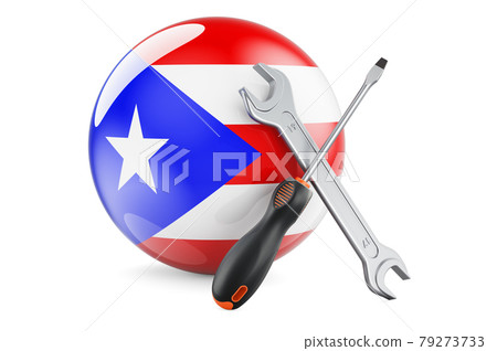 Service and repair in Puerto Rico concept. Screwdriver and wrench with Puerto Rican flag, 3D rendering Service and repair in Puerto Rico concept. Screwdriver and wrench with Puerto Rican flag, 3D rendering 79273733