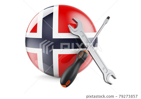 Service and repair in Norway concept. Screwdriver and wrench with Norwegian flag, 3D rendering 79273857