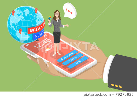 3D Isometric Flat Vector Concept of Online News App, Digital Worldwide Media. 79273925