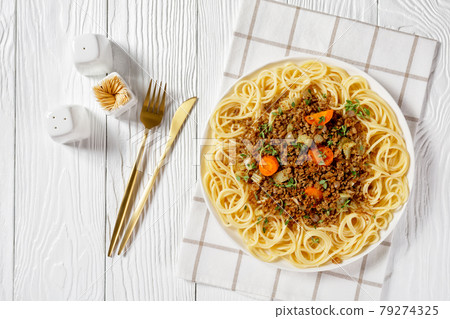 tasty pasta topped with ground beef ragout stew tasty pasta topped with ground beef ragout stew 79274325