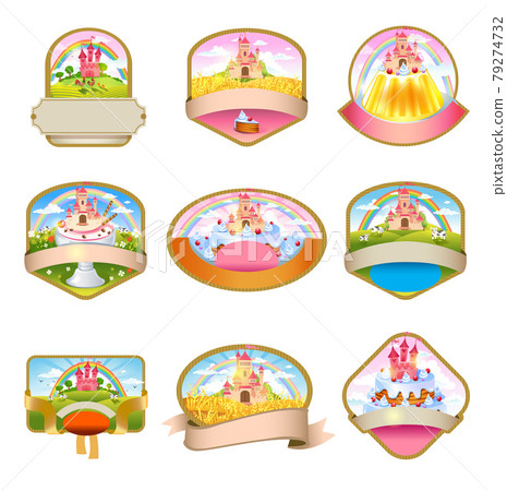 Cillection of labels for candy, ice cream, cake or cookies Cillection of labels for candy, ice cream, cake or cookies 79274732