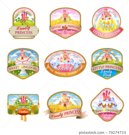 Cillection of labels for candy, ice cream, cake or cookies Cillection of labels for candy, ice cream, cake or cookies 79274733