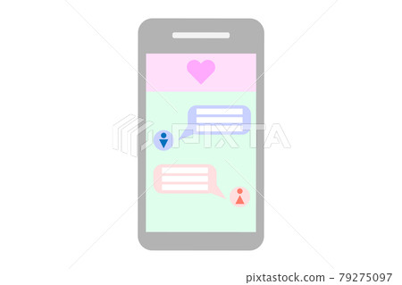 智能手機,男人和女人,以及心形印記 智能手機,男人和女人,以及心形印記 79275097