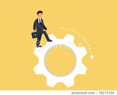 Businessman walk along gear mechanism. business goal achievement concept. 79277298