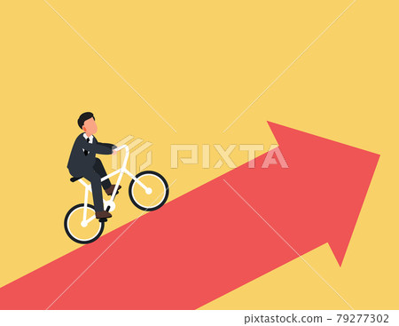 Businessman biking up the arrow. Development and growth Businessman biking up the arrow. Development and growth 79277302