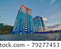 Apartment building with colorful facades. Modern minimalistic architecture. Modern and new apartment building. Multistoried modern, new and stylish living block of flats. 79277453