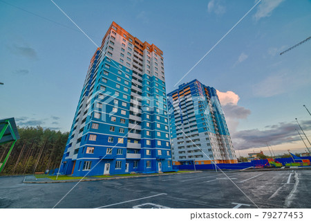 Apartment building with colorful facades. Modern minimalistic architecture. Modern and new apartment building. Multistoried modern, new and stylish living block of flats. Apartment building with colorful facades. Modern minimalistic architecture. Modern and new apartment building. Multistoried modern, new and stylish living block of flats. 79277453