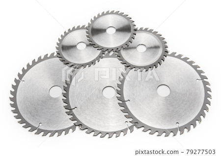 Silver steel cutting blade on white background 79277503