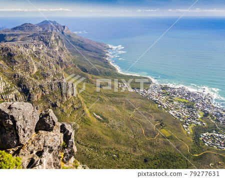 Stunning view of Cape Town coastline from Table Mountain, South Africa 79277631