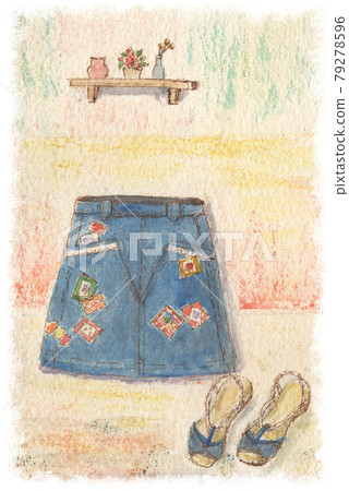牛仔裙和涼鞋 79278596