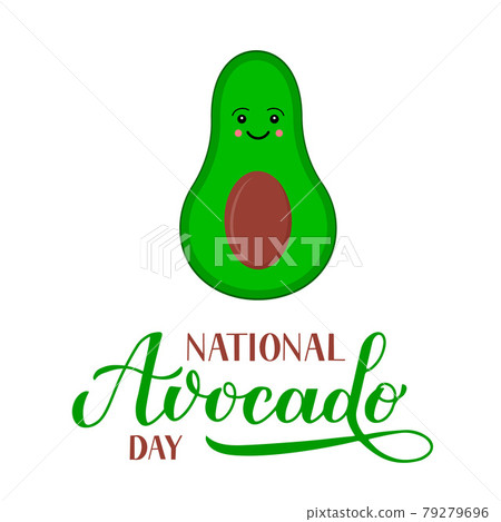 National Avocado Day calligraphy lettering with cute cartoon character isolated on white. Funny American holiday celebrate July 31. Vector template for poster, sticker, banner, sticker, t-shirt, etc. National Avocado Day calligraphy lettering with cute cartoon character isolated on white. Funny American holiday celebrate July 31. Vector template for poster, sticker, banner, sticker, t-shirt, etc. 79279696