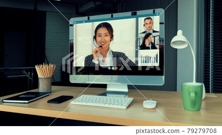 Video call business people meeting on virtual workplace or remote office 79279708