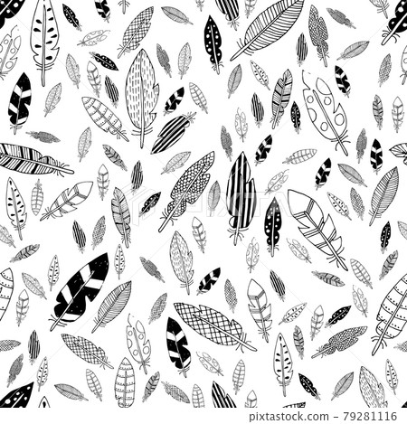 black and white feathers seamless pattern - Stock Illustration ...