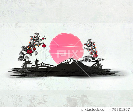 Japanese girl with a landscape in the background. Japanese girl with a landscape in the background. 79281807
