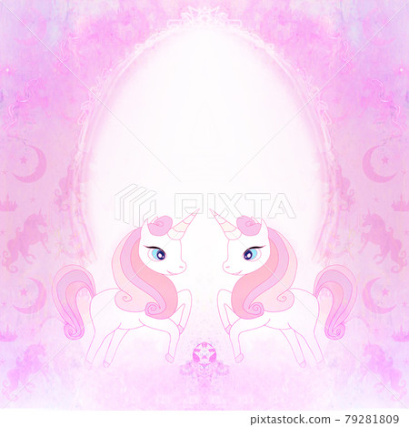 cute cartoon unicorns - decorative fairy-tale frame 79281809