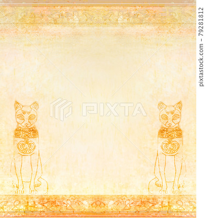 Stylized Egyptian cat , decorative grunge hieroglyphs background Stylized Egyptian cat , decorative grunge hieroglyphs background 79281812