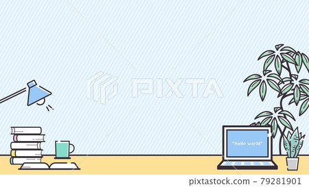 簡單線辦公背景_電腦和書籍_16:9 79281901