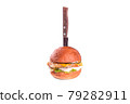 Chicken burger with knife isolated on white background. Delicious fastfood grilled fresh tasty burger, Fried Chicken Meat, Different type of sandwiches on white background. 79282911