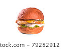 Chicken burger isolated on white background. Delicious fastfood grilled fresh tasty burger, Fried Chicken Meat, Different type of sandwiches on white background. 79282912