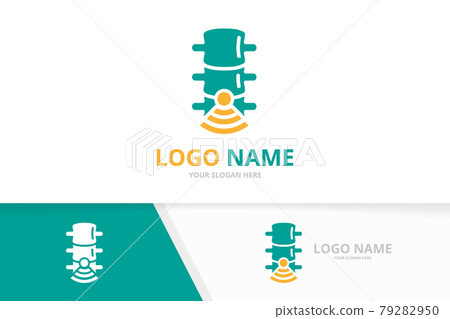 Vector spine and wifi logo combination. Unique spinal diagnostic center logotype design template. 79282950