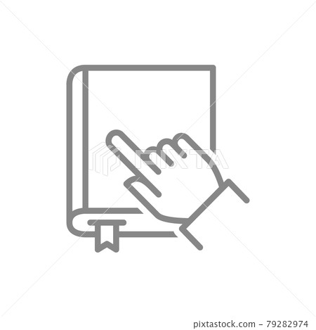 Human chooses a book line icon. Encyclopedia, e-book, online library symbol Human chooses a book line icon. Encyclopedia, e-book, online library symbol 79282974