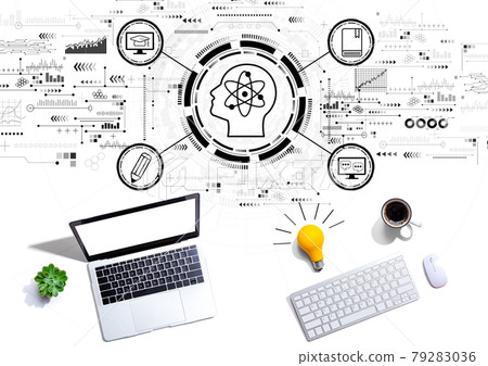 Online education concept with computers with a light bulb 79283036