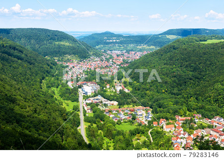Lichtenstein town view from Lichtenstein Castle, Germany, Europe Lichtenstein town view from Lichtenstein Castle, Germany, Europe 79283146