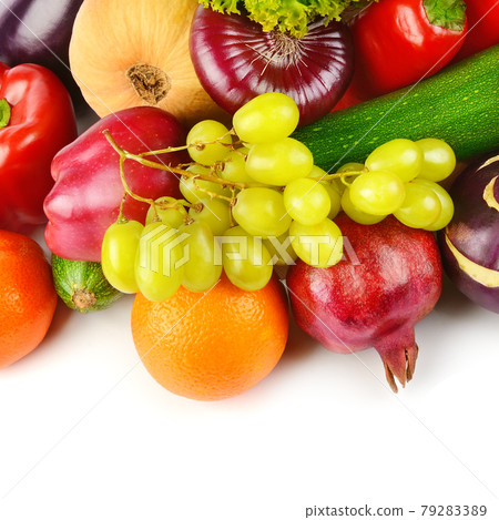 vegetables and fruits isolated on white background. vegetables and fruits isolated on white background. 79283389