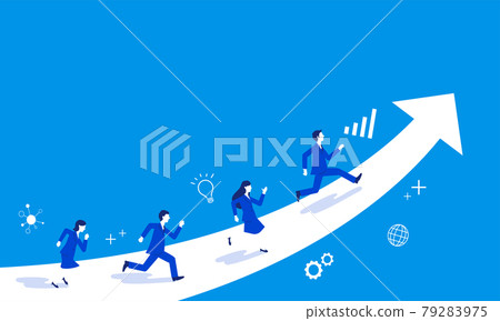 擴展箭頭和運行業務人員，藍色背景，複製空間，矢量 79283975