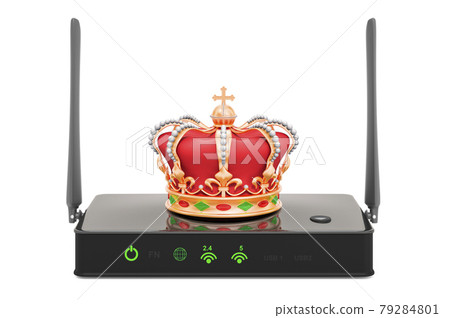 Router with golden crown, 3D rendering 79284801