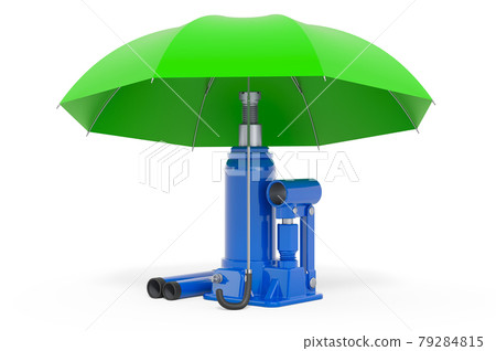 Hydraulic bottle jack under umbrella, 3D rendering 79284815