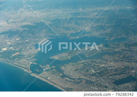 Shizuoka Prefecture aerial view Lake Hamana eel Hamana Ohashi Hamana Lake Ohashi morning lake Hamamatsu city Kosai city spring sea Hamana bypass 79286342