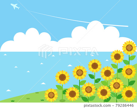 想像向日葵和大海的夏天的插圖 79286446