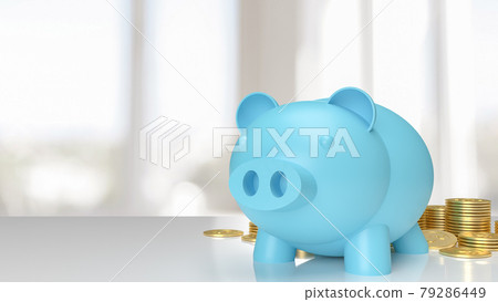 blue piggy bank on white table and gold coins for saving or business concept 3d rendering 79286449