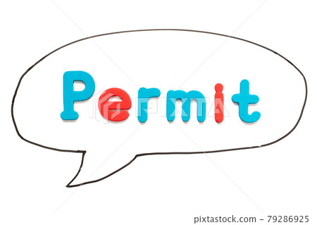 Alphabet letter with word permit in black line hand drawing as bubble speech on white board background Alphabet letter with word permit in black line hand drawing as bubble speech on white board background 79286925