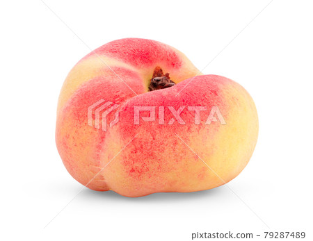 Ripe chinese flat peach fruit  isolated on white 79287489
