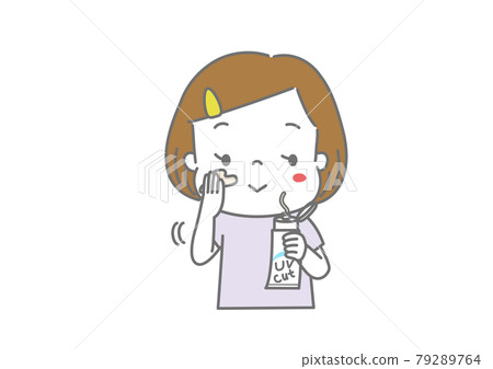 Girl applying sunscreen on her face Girl applying sunscreen on her face 79289764