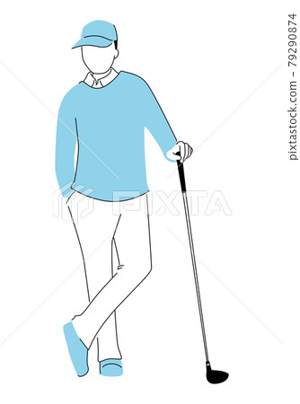 體育高爾夫的插圖。一個人拿著高爾夫球桿站著。 79290874