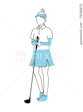 Illustration of sports golf. A young woman standing with a golf club. Illustration of sports golf. A young woman standing with a golf club. 79290875