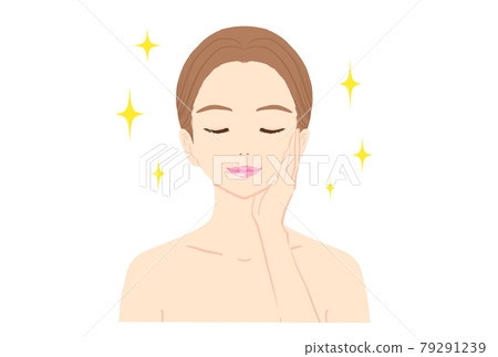 Shirtless illustration of a young woman relaxing with her hands on her cheeks and her eyes closed Shirtless illustration of a young woman relaxing with her hands on her cheeks and her eyes closed 79291239