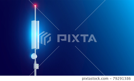 5g antenna on a clear evening sky background. Mobile communication tower. Telecommunication cellular transmission tower. Wireless internet network technology. 79291386