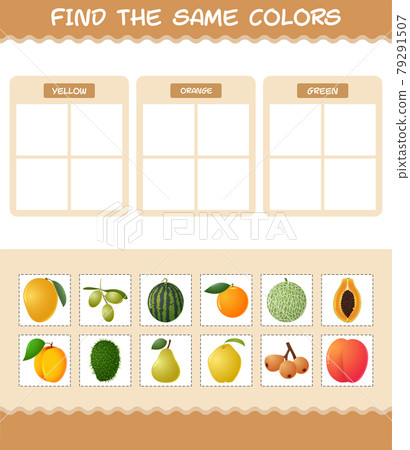 Find the same colors of fruits. Searching and Matching game. Educational game for pre shool years kids and toddlers 79291507